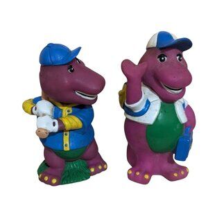 vintage‎ Barney Dinosaur Coin Bank Pair With Baseball & School Outfit purple
